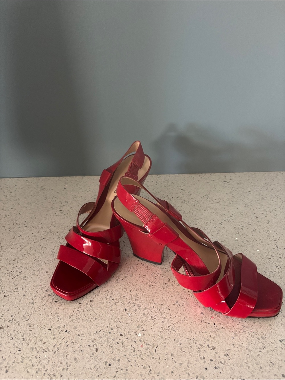 Arturo Chiang Red Patent Strappy Block Heel Sandals